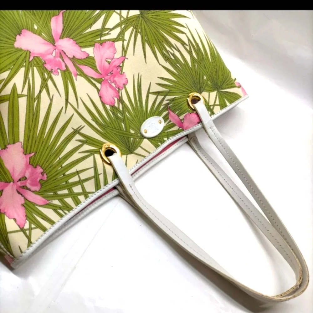 🌺Sale Celine Cabas rare Hibiscus Beach tote in canvas w orchid palm 🌴 leaves